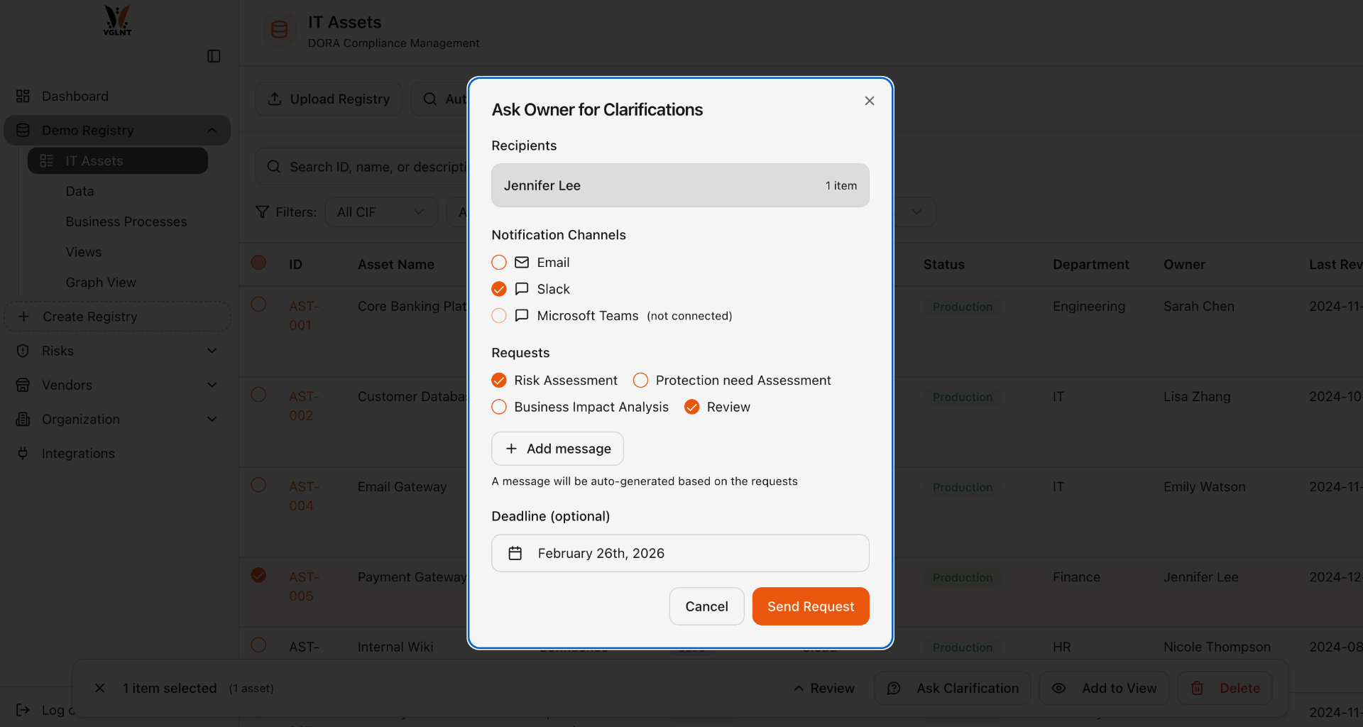 VGLNT Asset Owner Outreach view